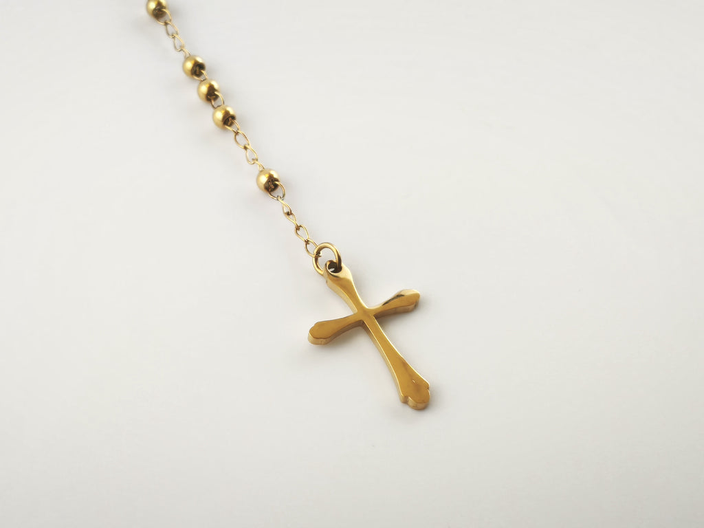 Terço Oratório dourado: pormenor da cruz lisa