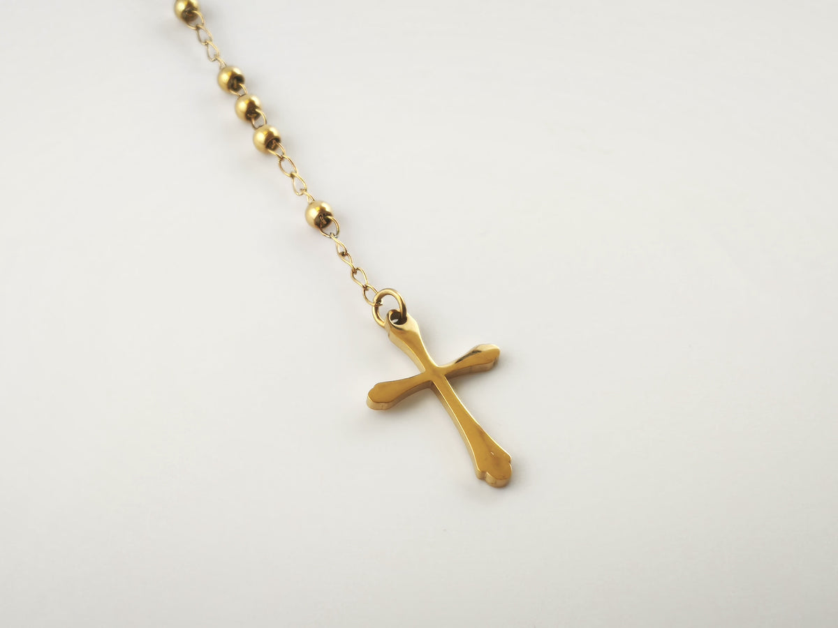 Terço Oratório dourado: pormenor da cruz lisa