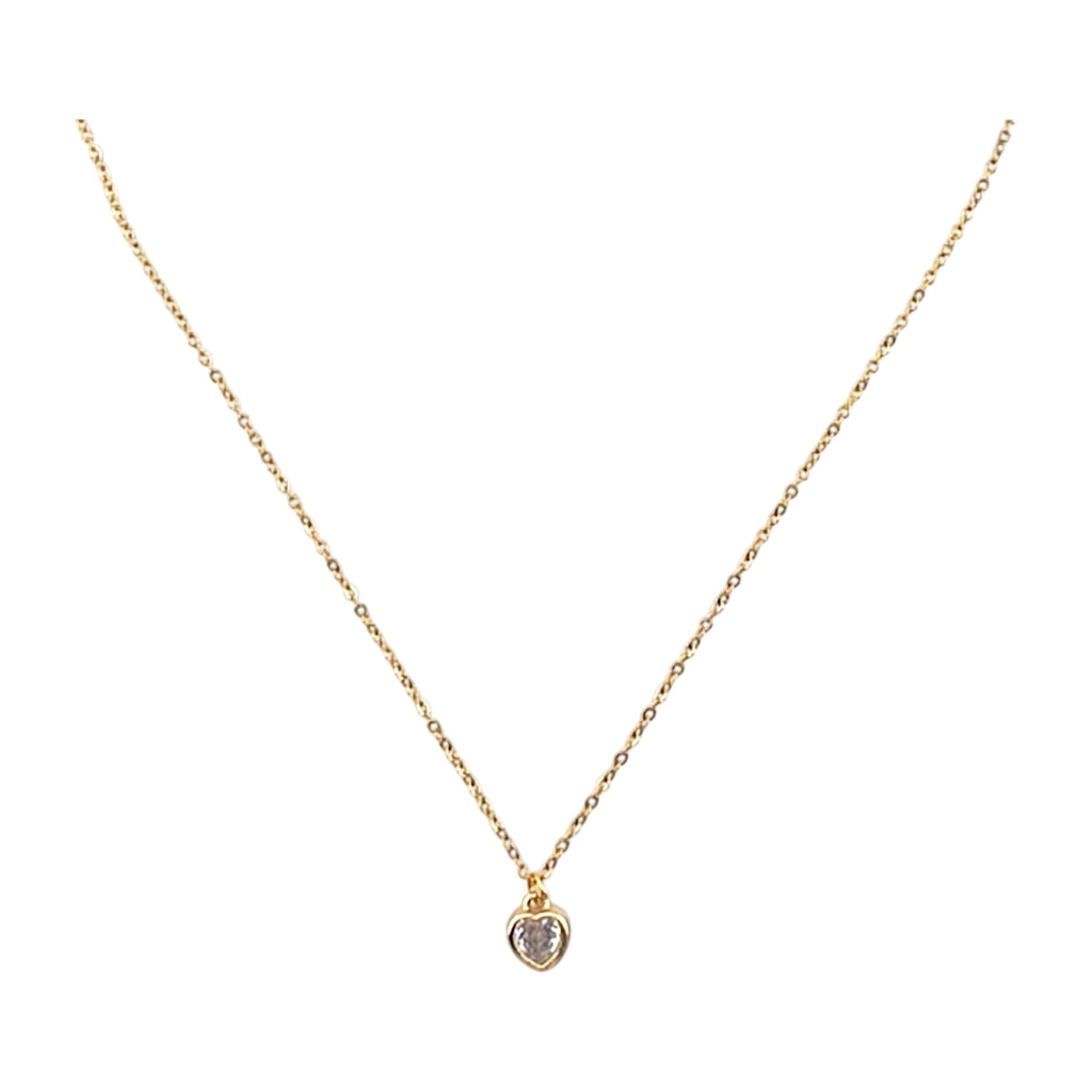 Fio Delicadeza do Amor dourado, com pendente coração ponto de luz, vista de frente, sobre fundo branco.