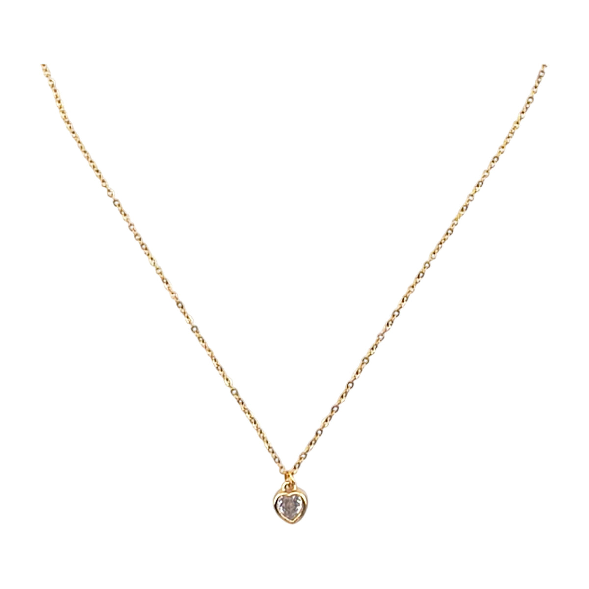 Fio Delicadeza do Amor dourado, com pendente coração ponto de luz, vista de frente, sobre fundo branco.