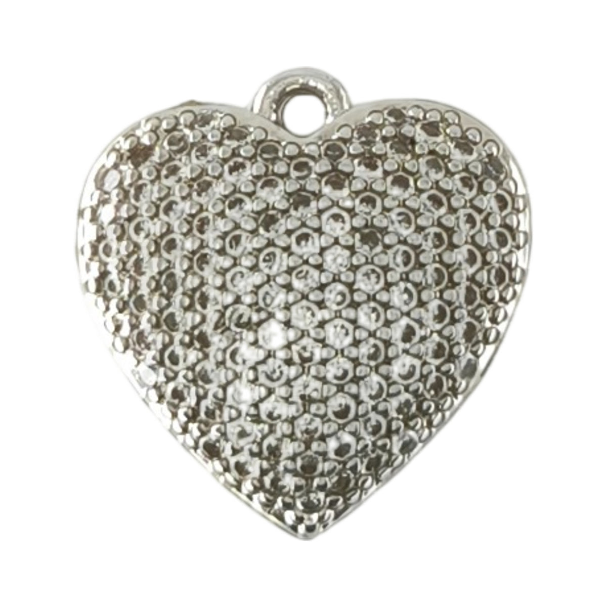 Pendente Promessa de Amor prateado, em forma de coração com superfície cravejada de zircónias.