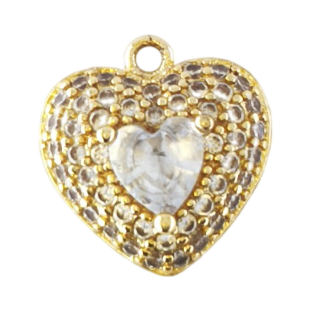 Pendente Abraço do Amor dourado, com zircónia central em forma de coração e pequenas zircónias no contorno.