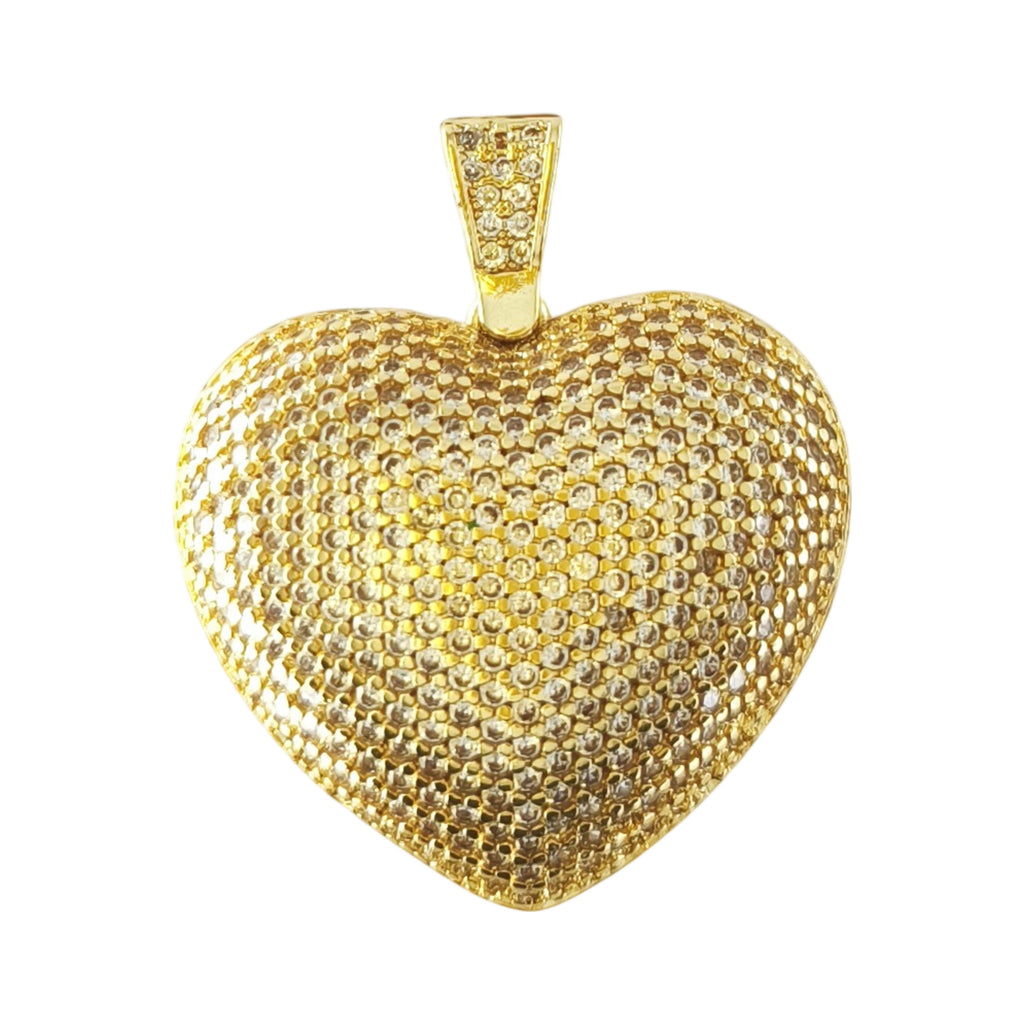 Pendente Segredo do Coração dourado, com frente abaulada cravejada com zircónias.