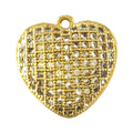 Pendente Doce Coração dourado, com frente cravejada de zircónias em padrão geométrico.