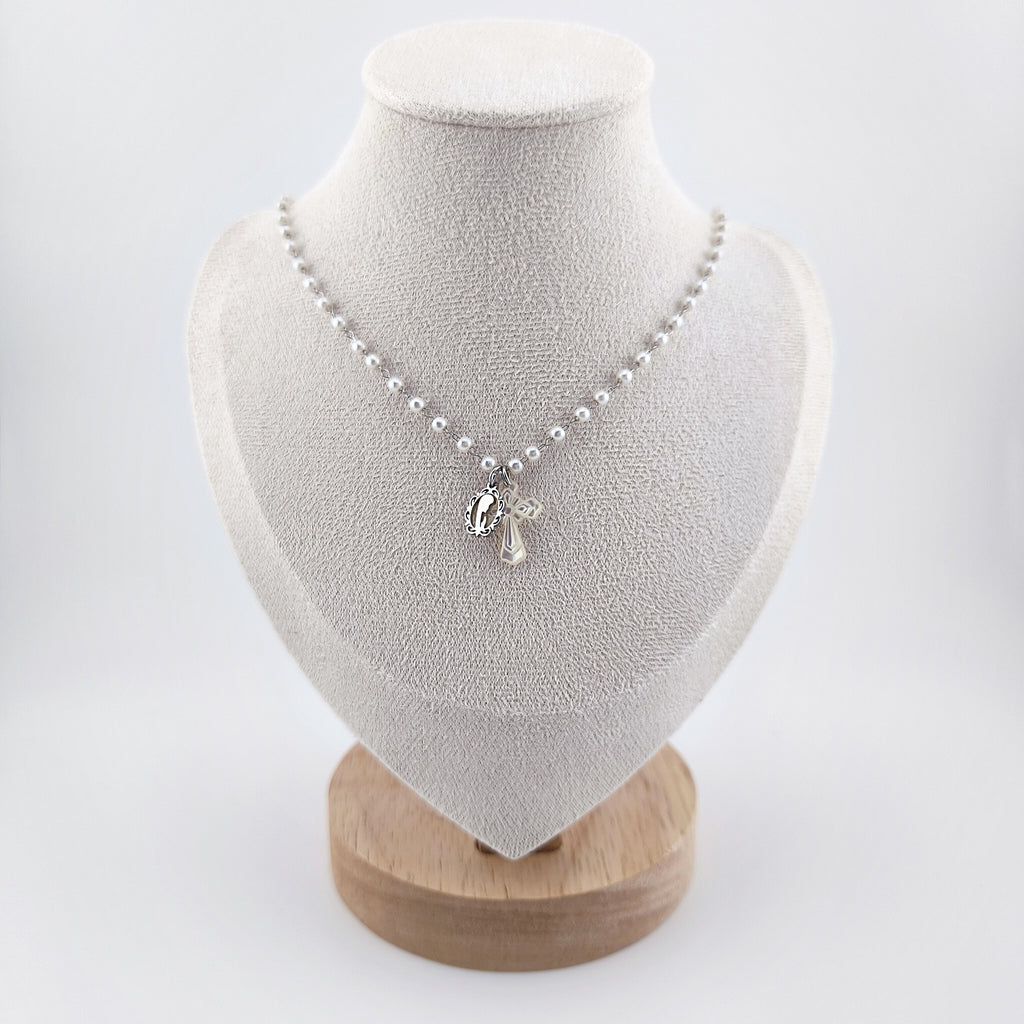 Stainless Steel and Pearl Necklace with Religious Pendants | Jewelry of Faith