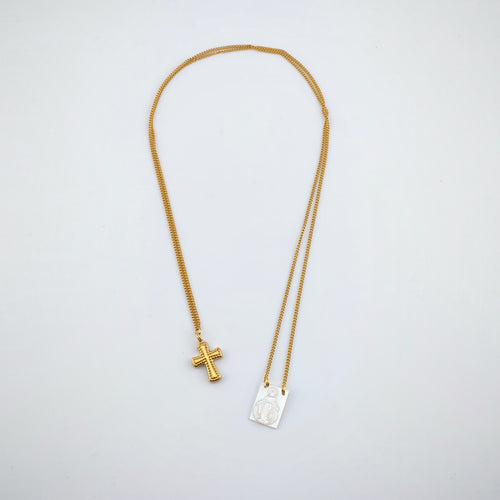 Stainless steel and mother-of-pearl scapular - cross and Our Lady of Grace | Jewel of Faith