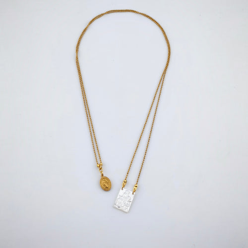 Stainless Steel and Mother-of-Pearl Scapular - Our Lady of Mount Carmel and Our Lady of Grace | Jewel of Faith