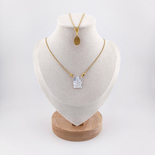 Stainless Steel and Mother-of-Pearl Scapular - Our Lady of Mount Carmel and Our Lady of Grace | Jewel of Faith