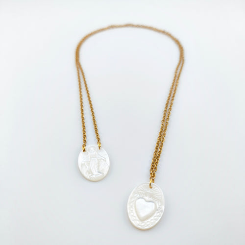Stainless steel and mother-of-pearl scapular - Our Lady of Grace and Sacred Heart of Mary | Jewel of Faith 