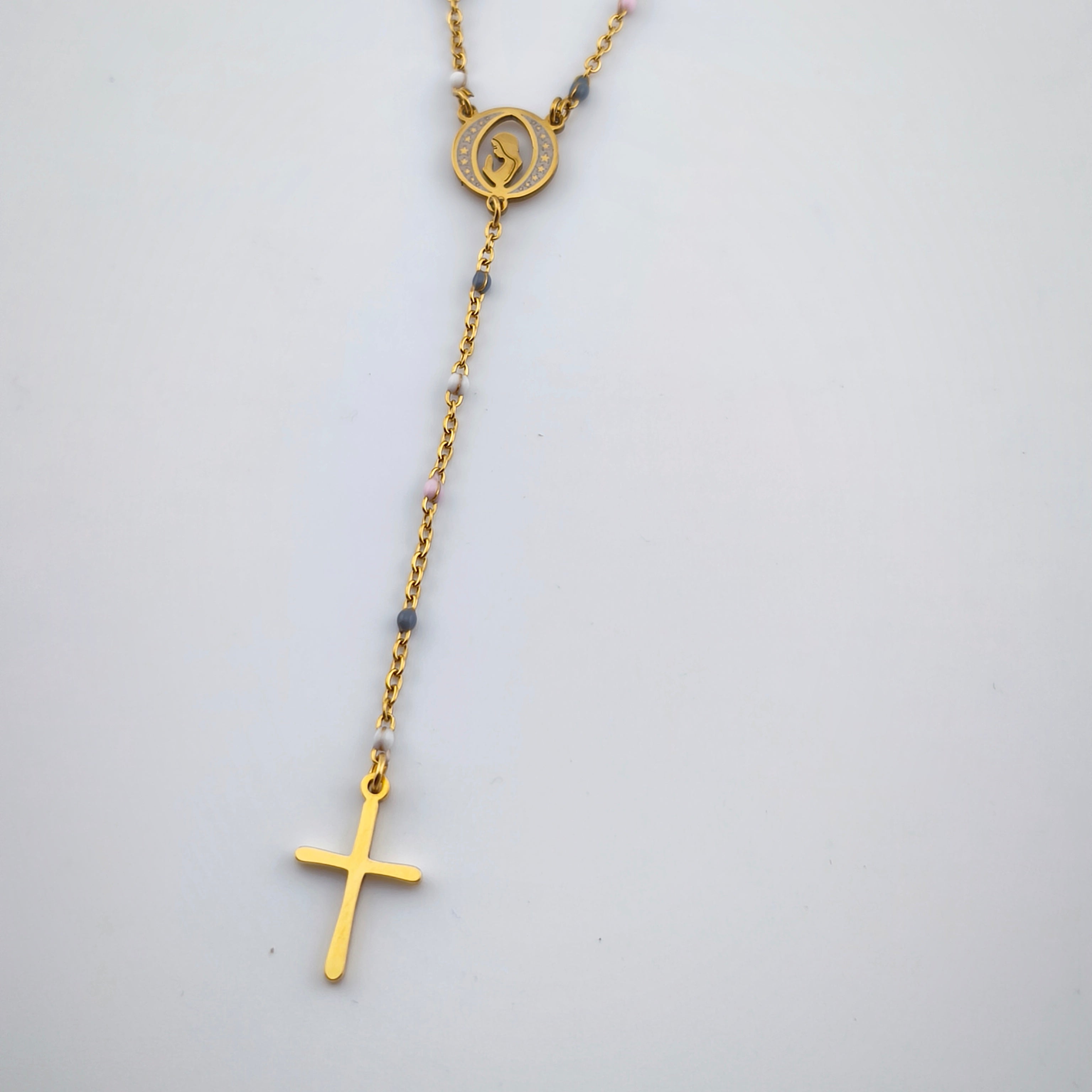 Colar Terço Nossa Senhora e Cruz - Aço Inoxidável | Joia de Fé