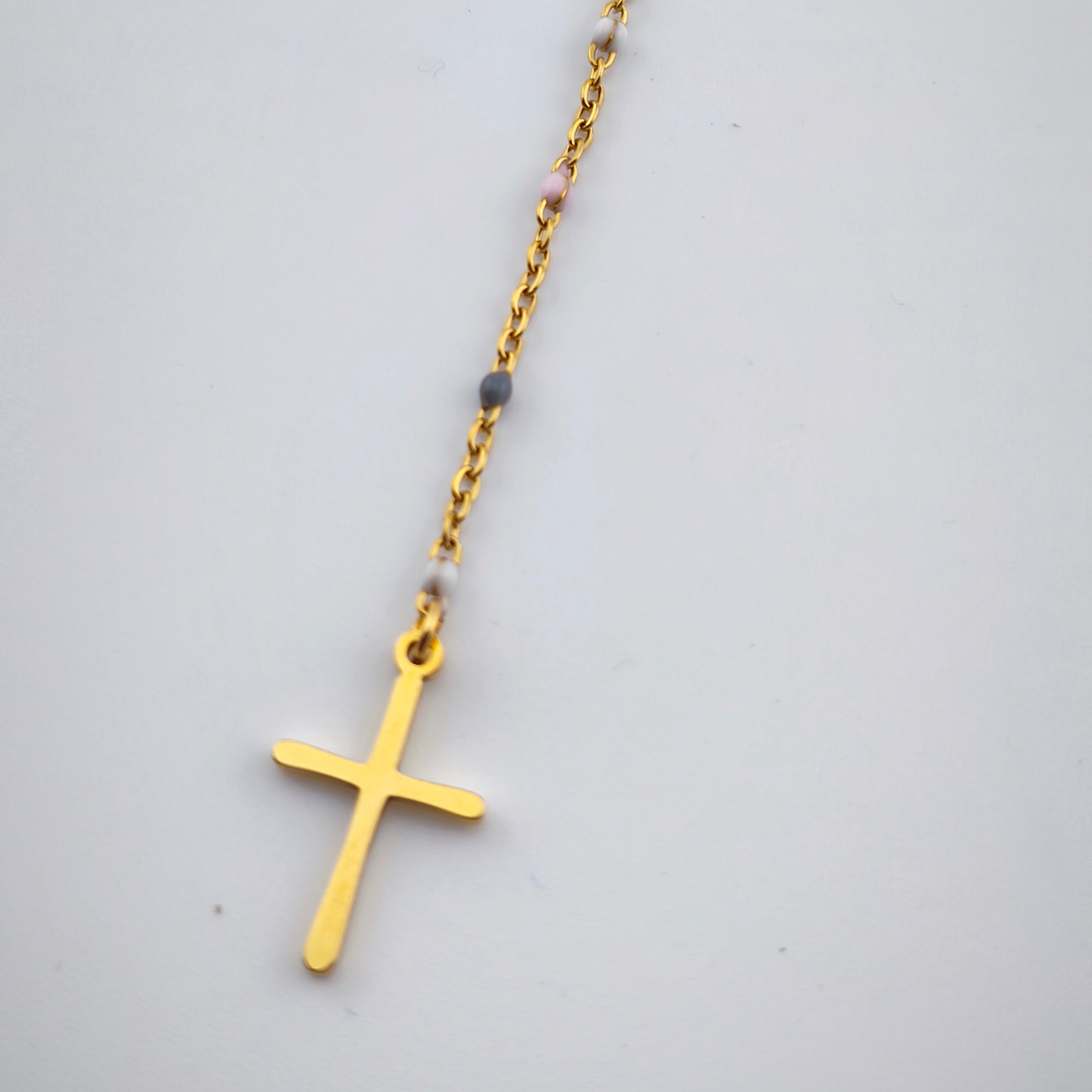Colar Terço Nossa Senhora e Cruz - Aço Inoxidável | Joia de Fé