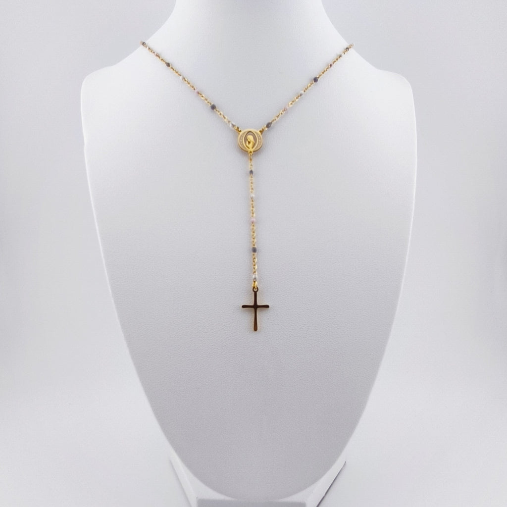 Colar Terço Nossa Senhora e Cruz - Aço Inoxidável | Joia de Fé