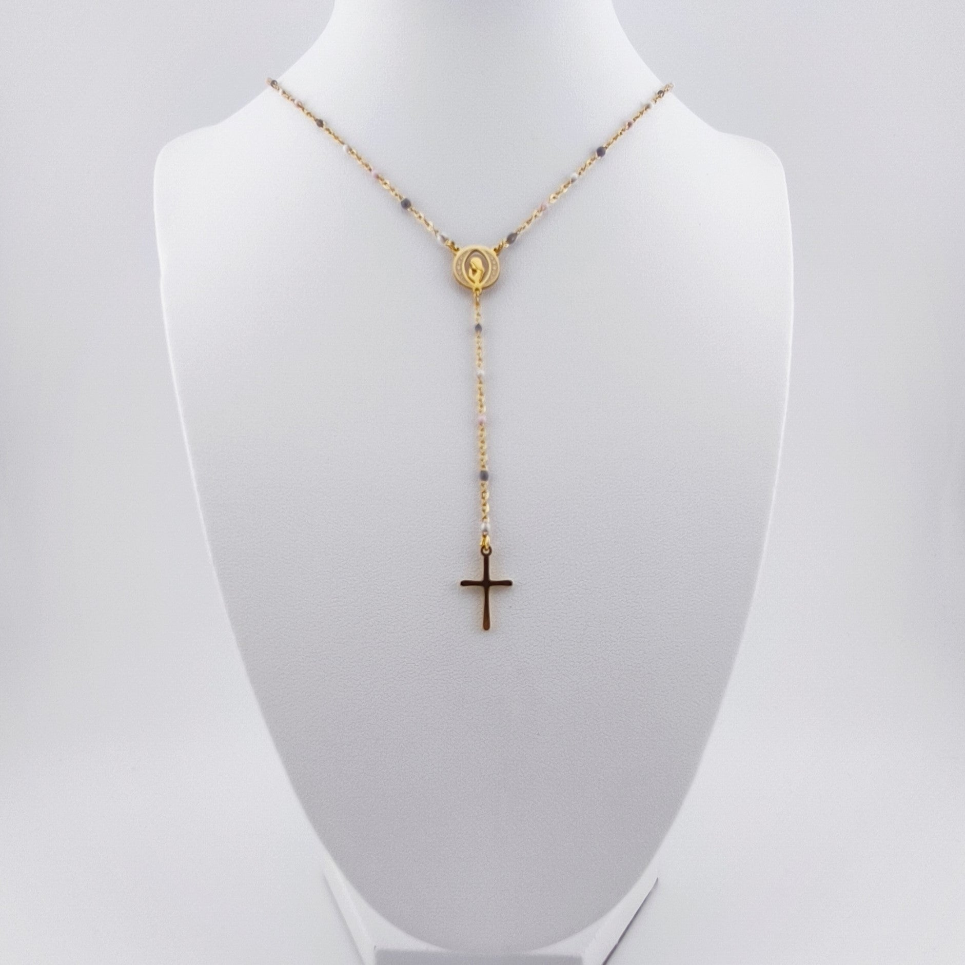 Colar Terço Nossa Senhora e Cruz - Aço Inoxidável | Joia de Fé