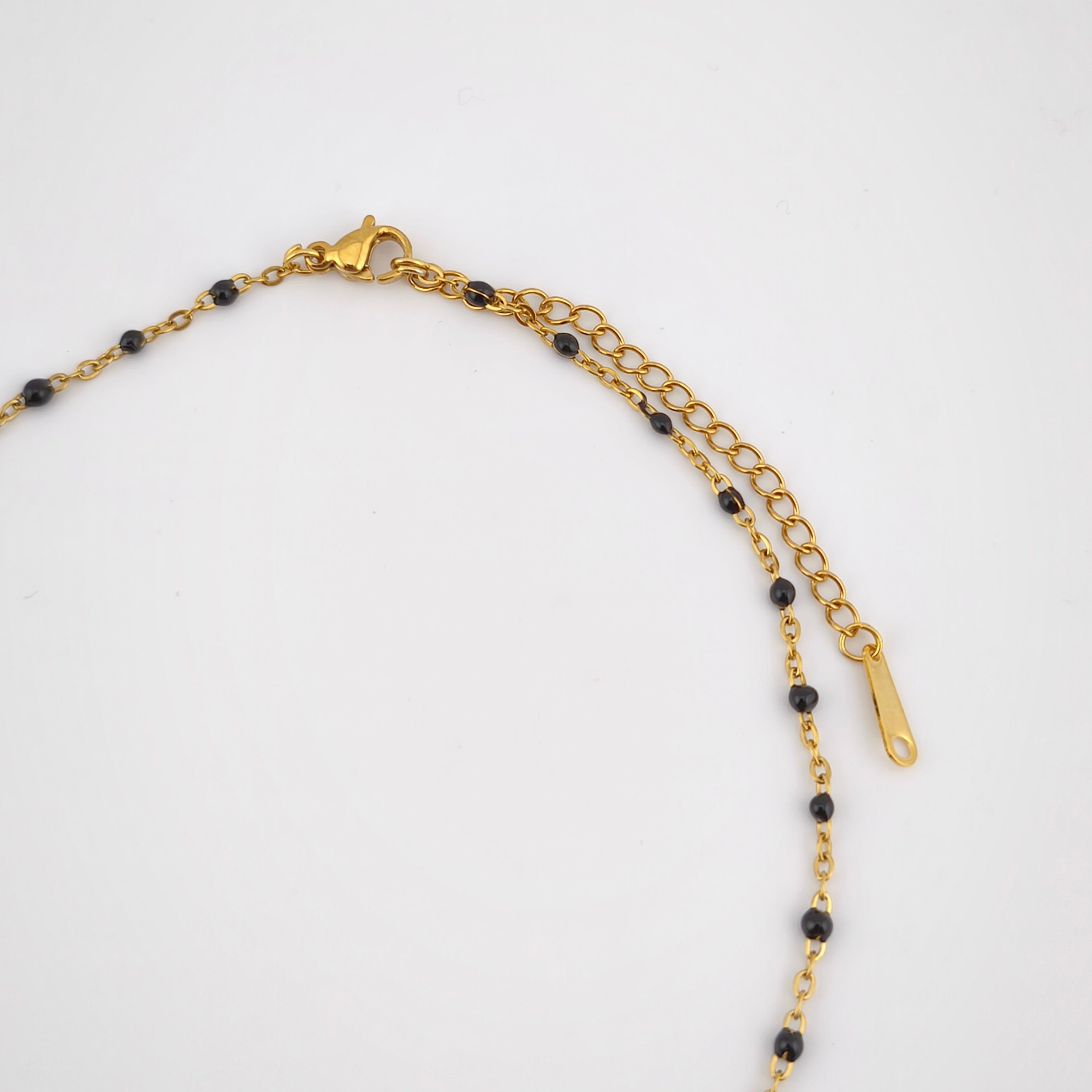 Colar Terço Nossa Senhora e Cruz - Aço Inoxidável Preto e Dourado | Joia de Fé