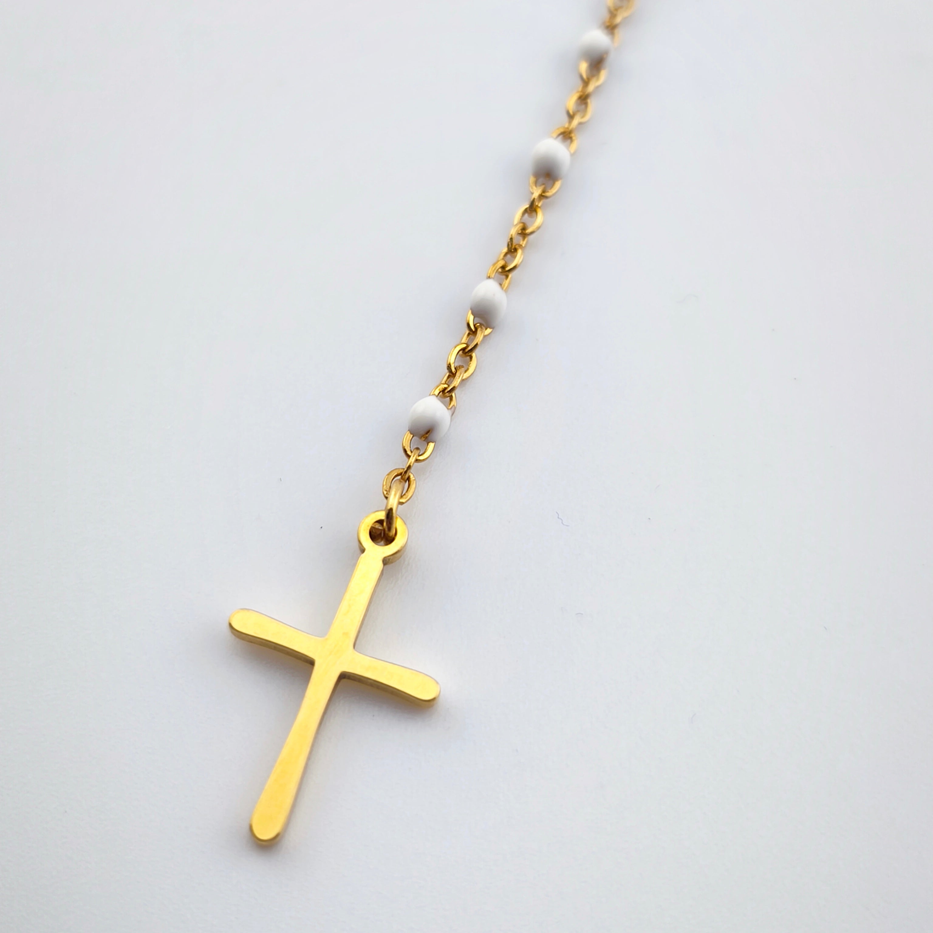 Colar Terço Coração N. Senhora e Cruz - Aço Inoxidável Dourado | Joia de Fé