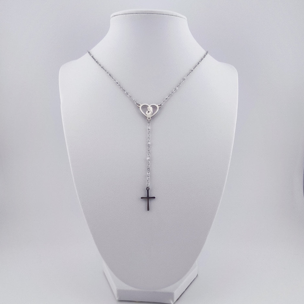 Women's Heart and Cross Rosary Necklace - Gold Plated Stainless Steel | Jewelry of Faith