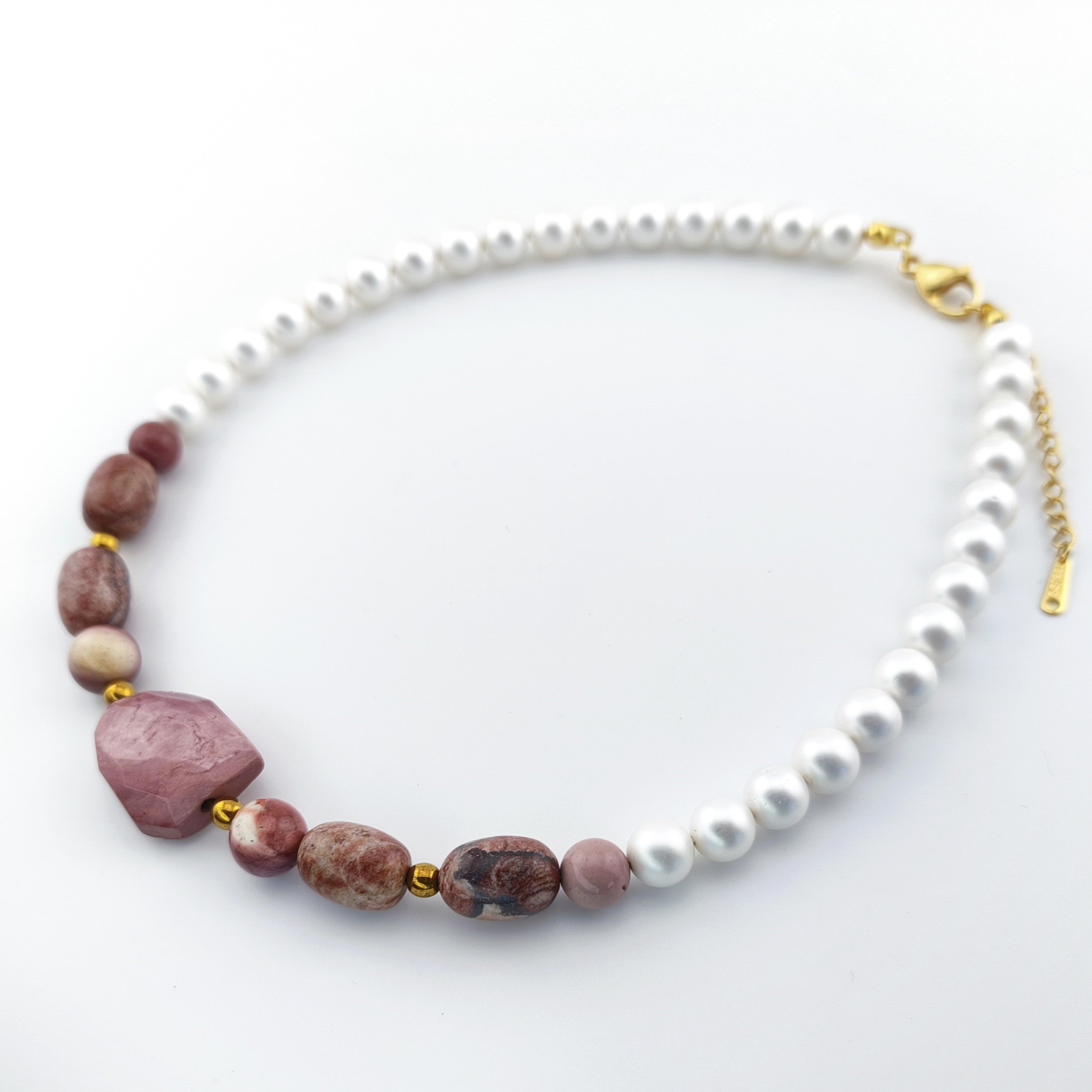 Colar Pérolas de Concha e Rodonite | Joias Luxo