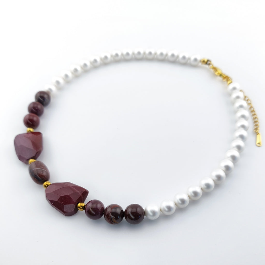 Shell and Rhodonite Pearl Necklace | Luxury Jewelry