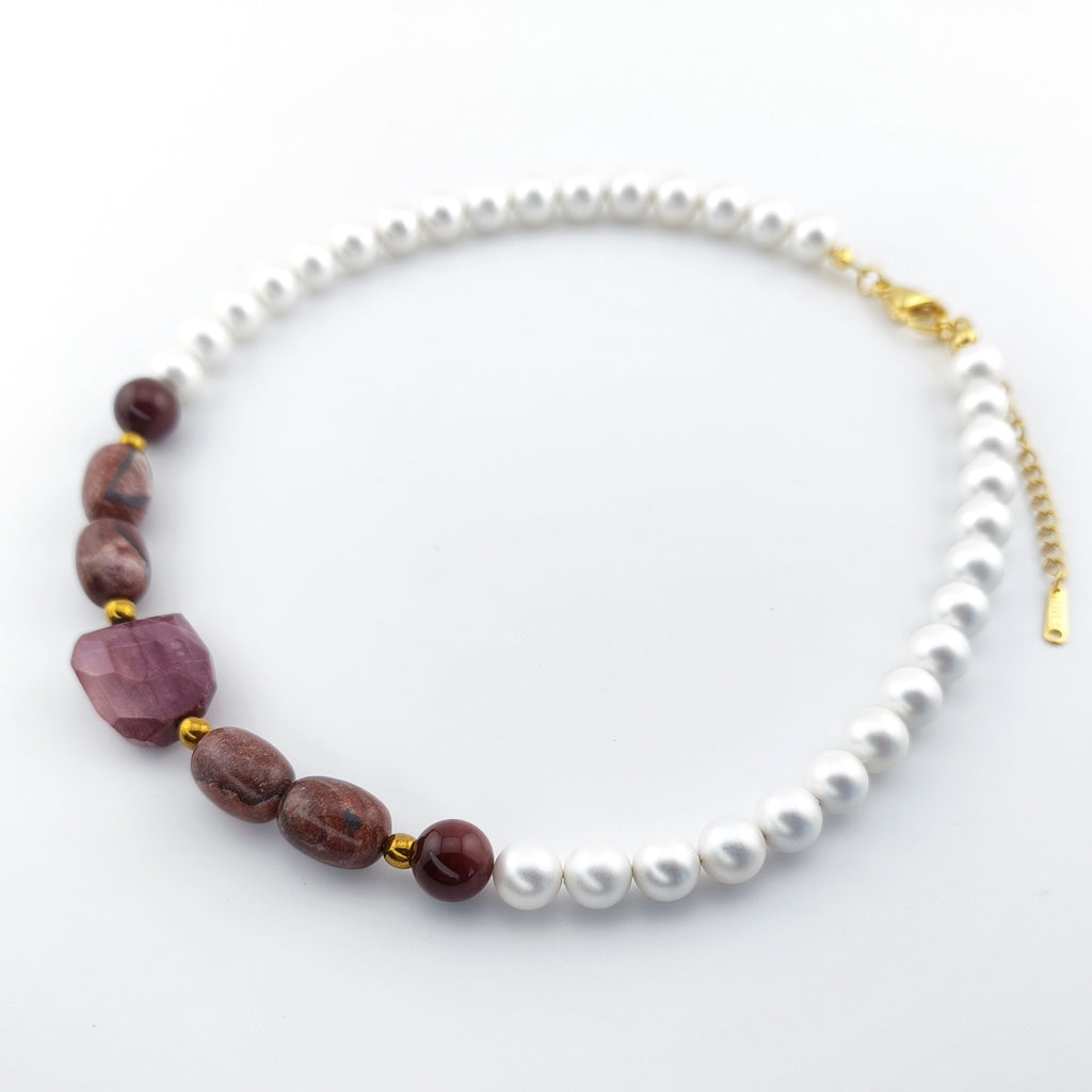 Shell and Rhodonite Pearl Necklace | Luxury Jewelry