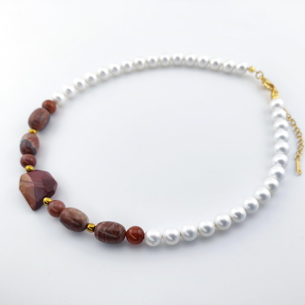 Shell and Rhodonite Pearl Necklace | Luxury Jewelry