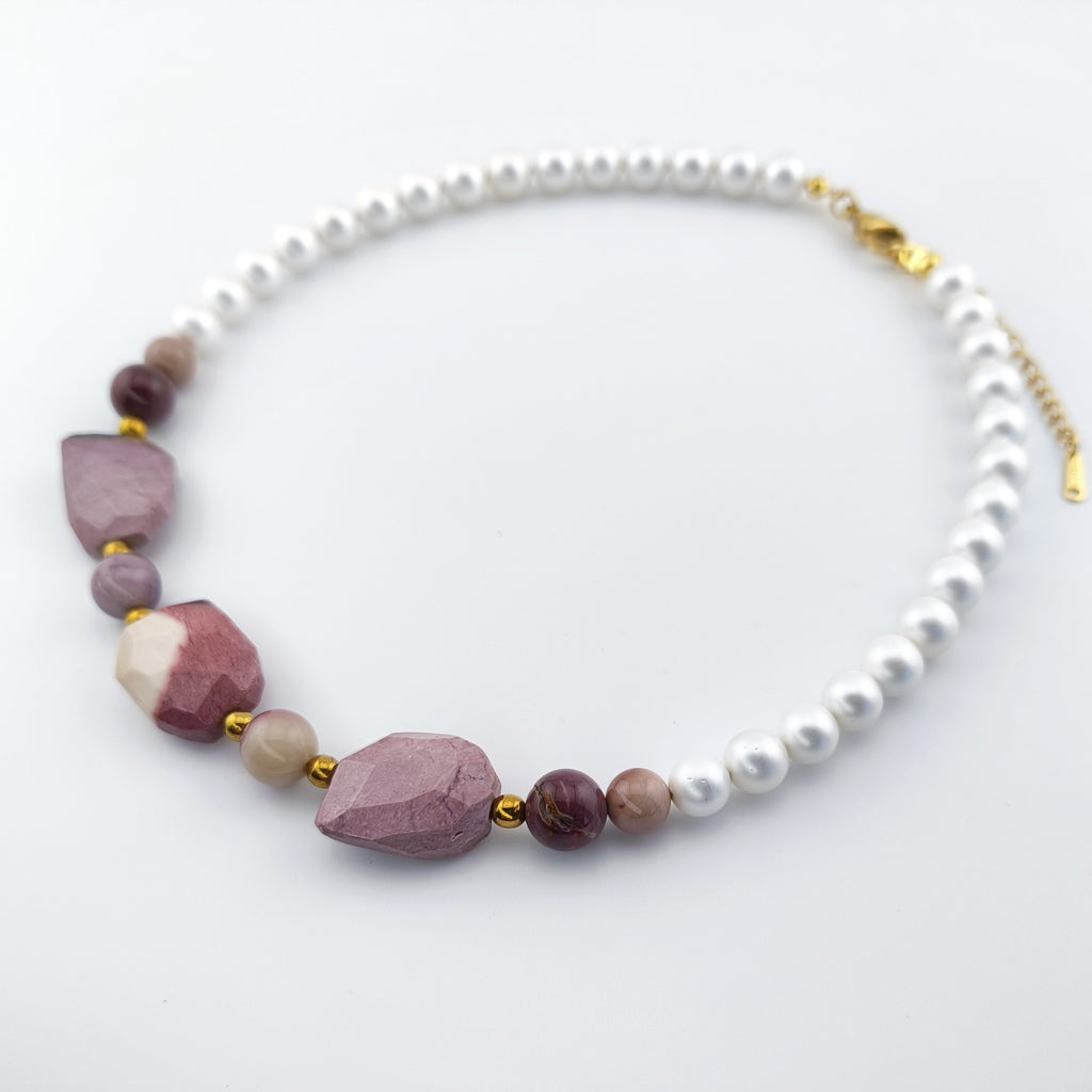 Shell and Rhodonite Pearl Necklace | Luxury Jewelry