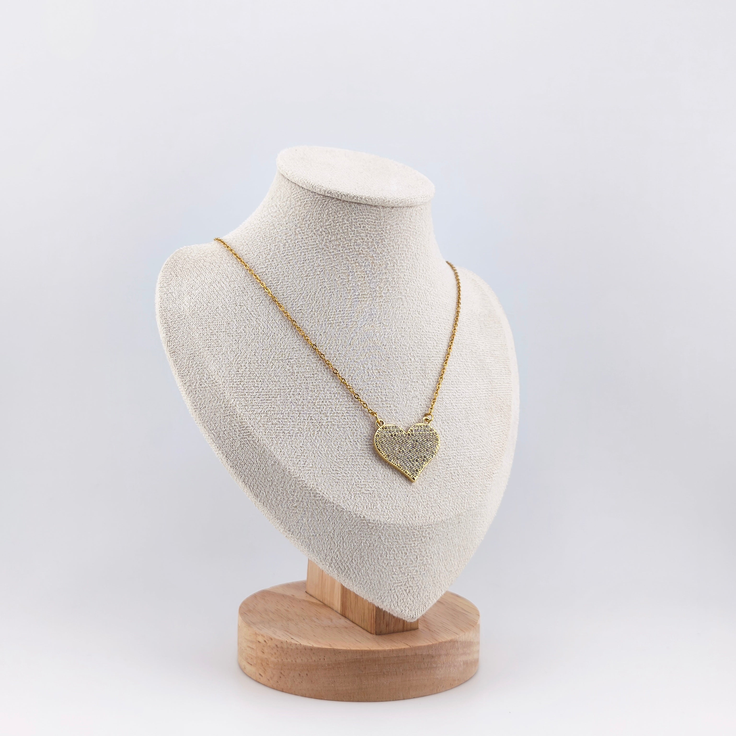 Gold Wire, Flat Heart Pendant Set with Cubic Zirconia and Double Connection | Hearts Collection – Amor Jewelry 