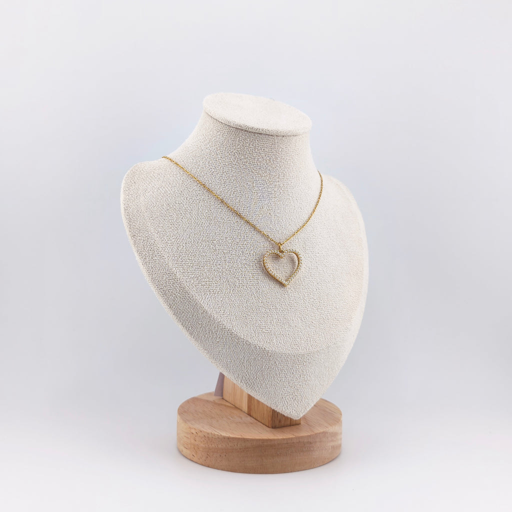 Gold-tone wire, openwork heart pendant with mini synthetic pearls | Hearts Collection – Amor Jewelry 