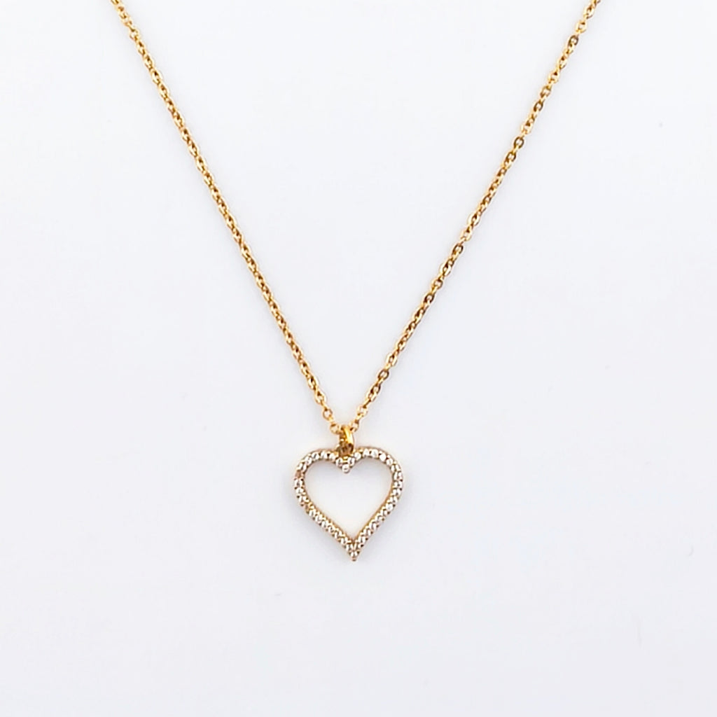 Gold-tone chain with openwork heart-shaped pendant surrounded by cubic zirconia | Hearts Collection – Amor Jewelry 
