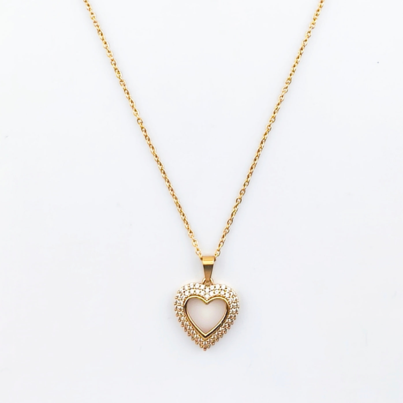 Gold-tone wire, openwork heart pendant with cubic zirconia | Hearts Collection – Amor Jewelry
