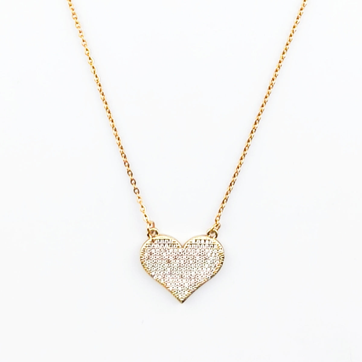 Gold Wire, Flat Heart Pendant Set with Cubic Zirconia and Double Connection | Hearts Collection – Amor Jewelry 