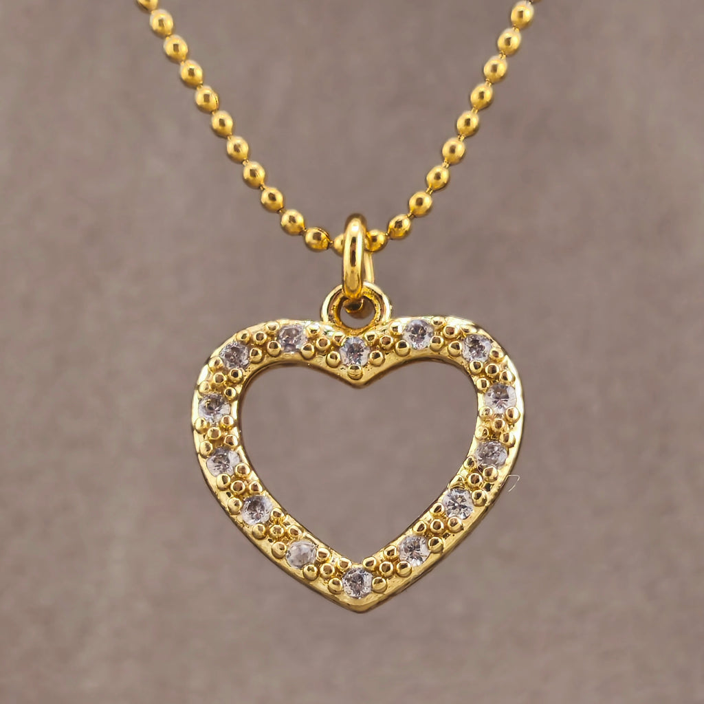 Gold-tone wire, openwork heart pendant with cubic zirconia | Hearts Collection – Amor Jewelry 