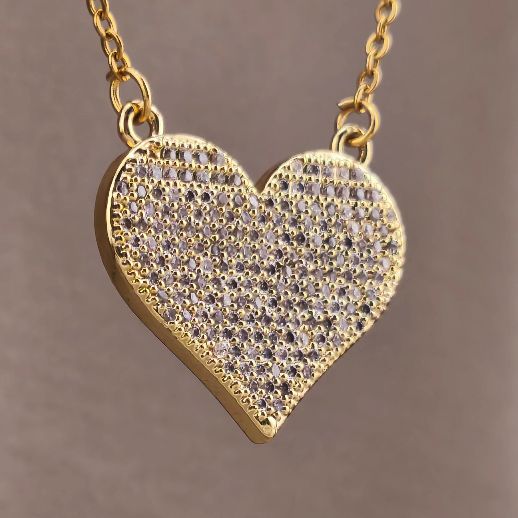 Gold Wire, Flat Heart Pendant Set with Cubic Zirconia and Double Connection | Hearts Collection – Amor Jewelry 