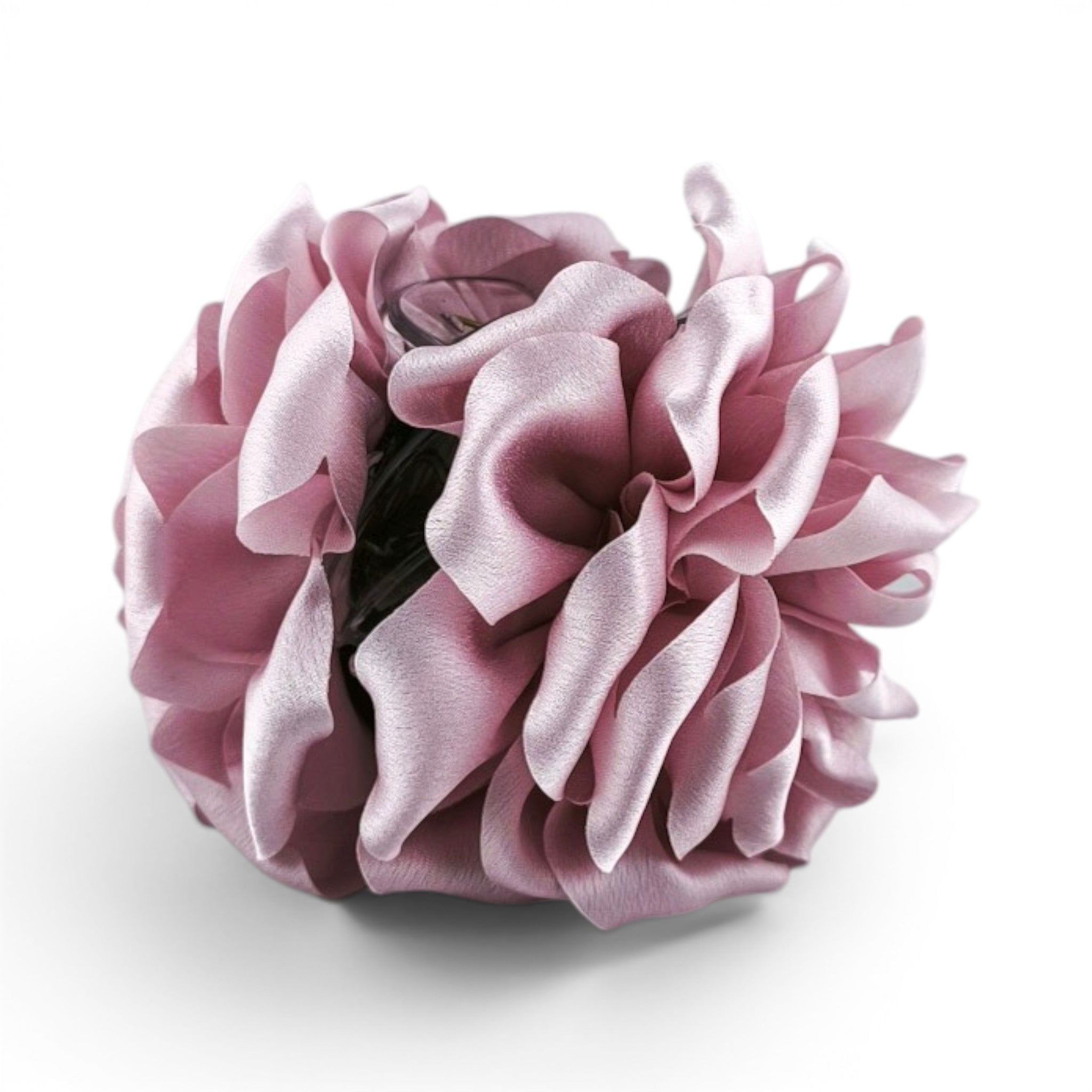 Mola de cabelo flor Peónia de tecido volumosa em cetim · Joias de Cabelo