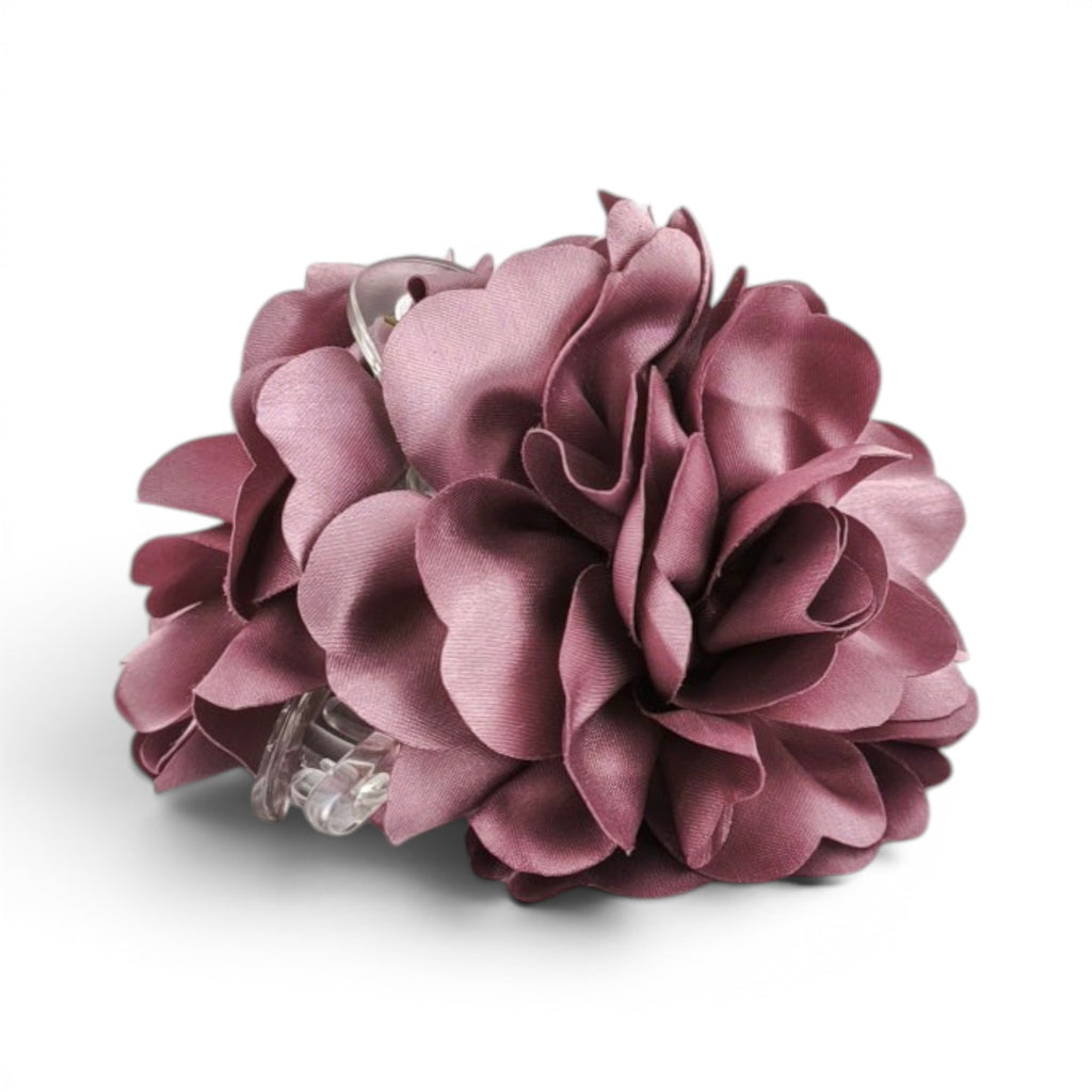 Mola de cabelo flor Peónia de tecido volumosa em cetim · Joias de Cabelo