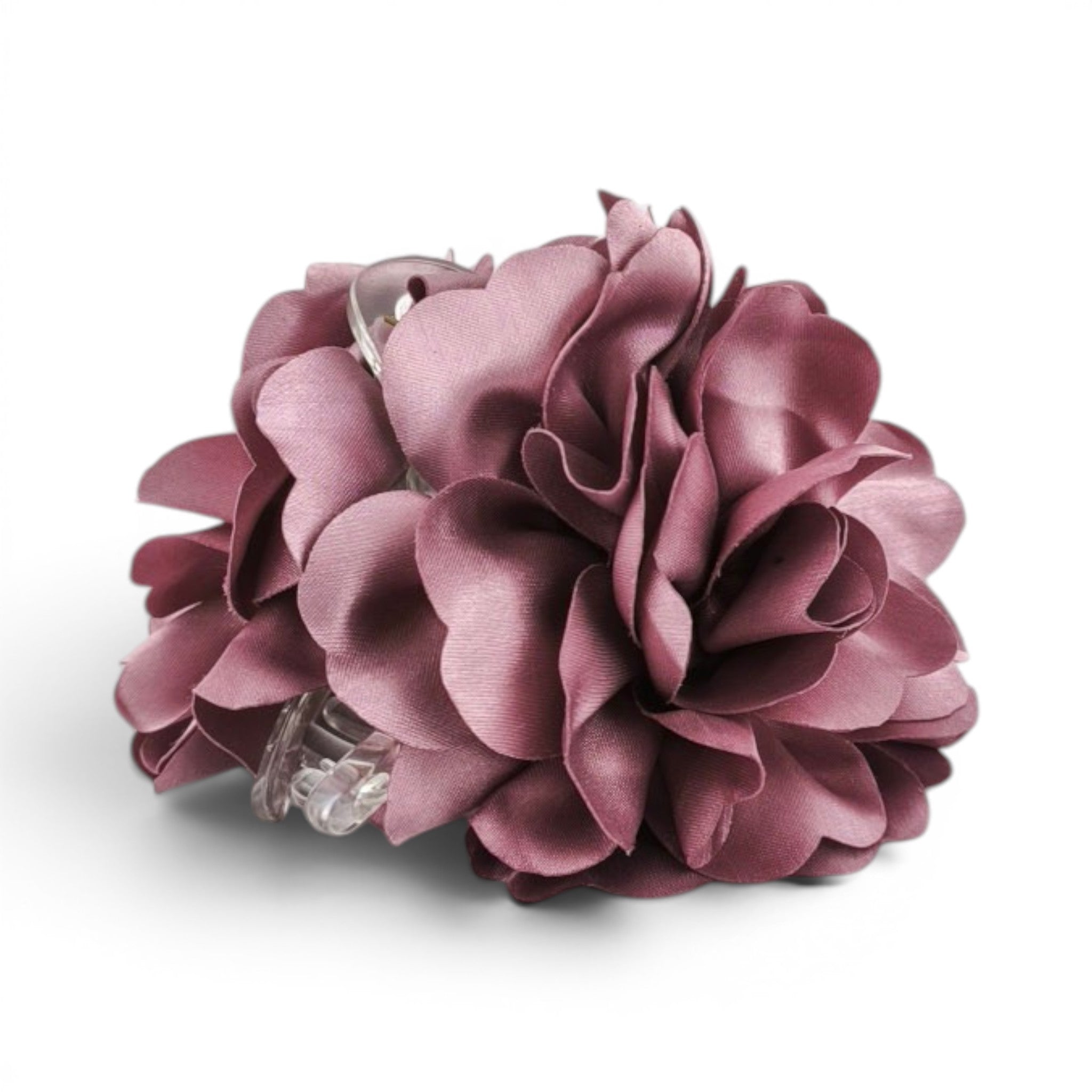 Mola de cabelo flor Peónia de tecido volumosa em cetim · Joias de Cabelo