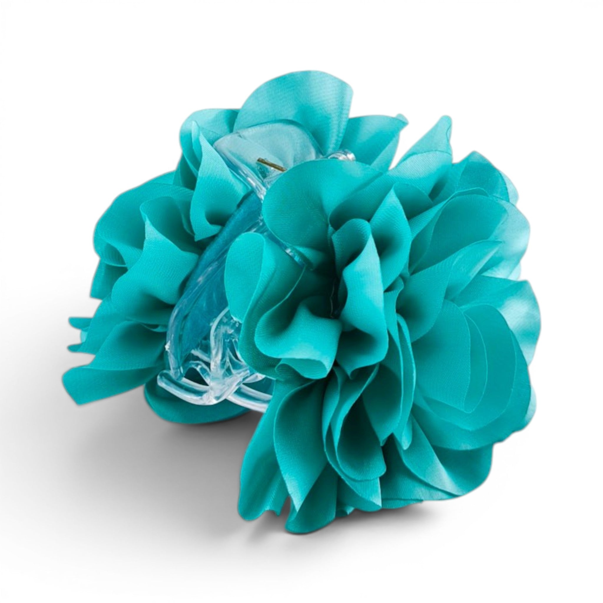 Mola de cabelo flor Peónia de tecido volumosa em cetim · Joias de Cabelo