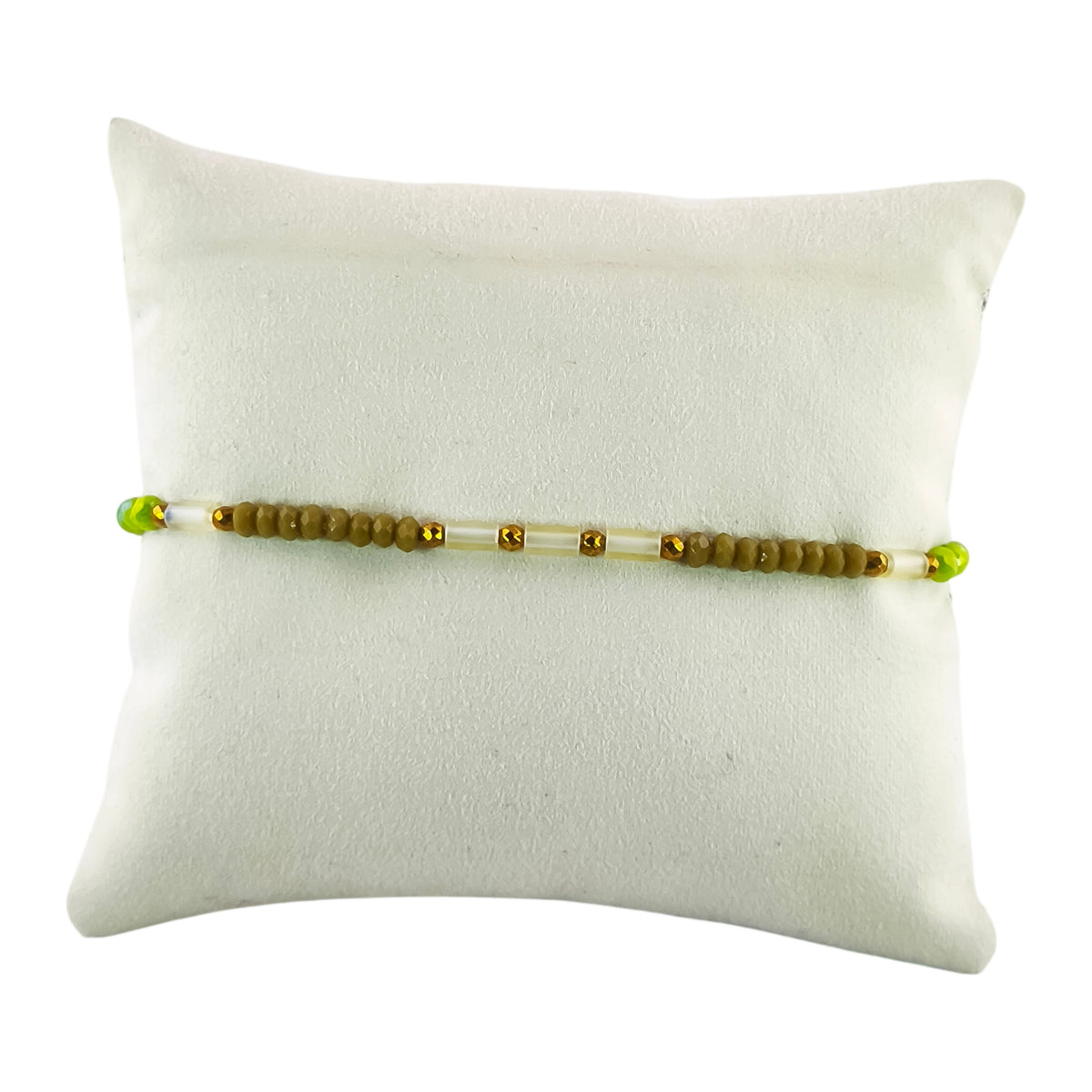 Pulseira Cintilante Feixe em verde-lima · verde-oliva · castanho frio, apresentada em expositor