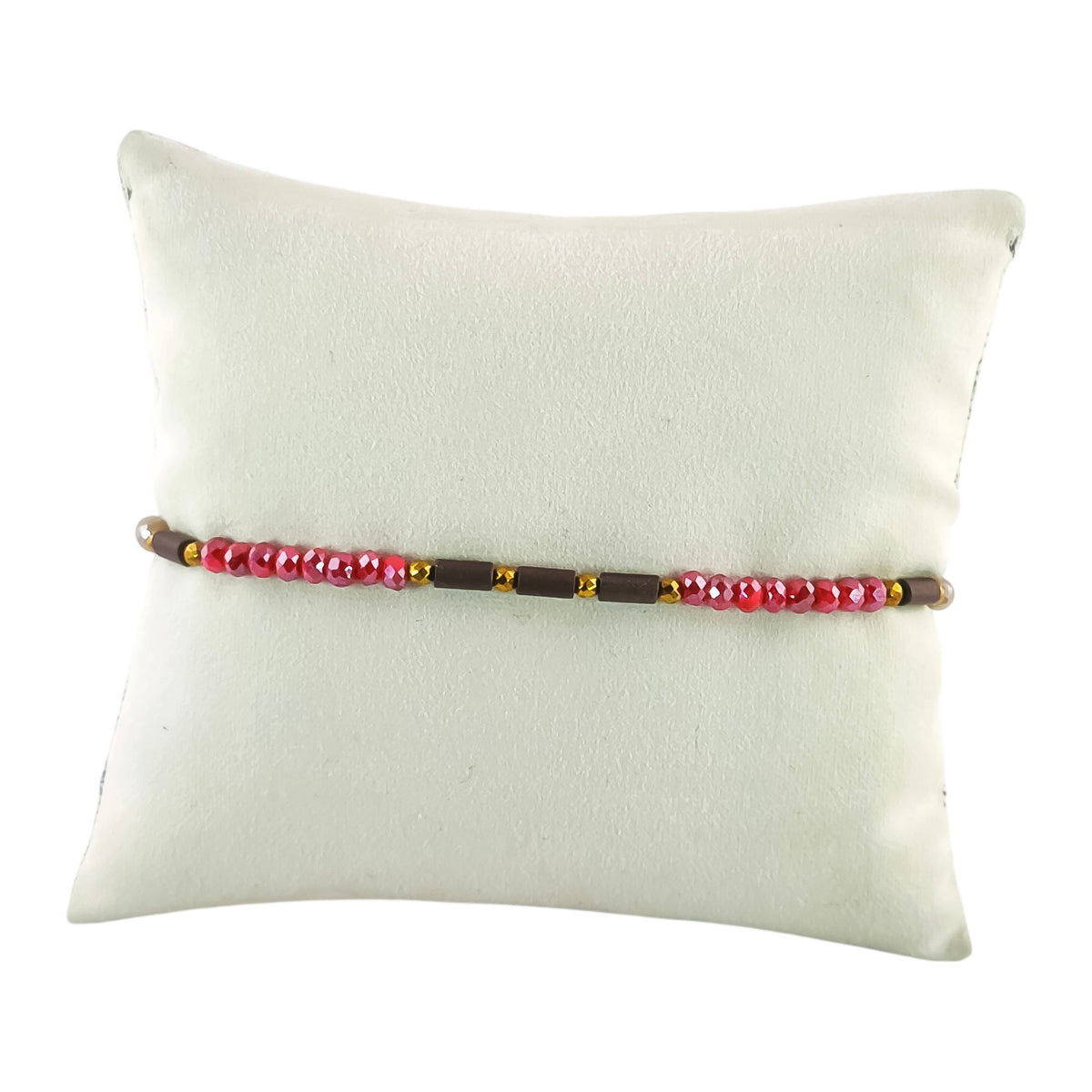 Pulseira Cintilante Centelha em rosa intenso · castanho acinzentado · branco, apresentada em expositor