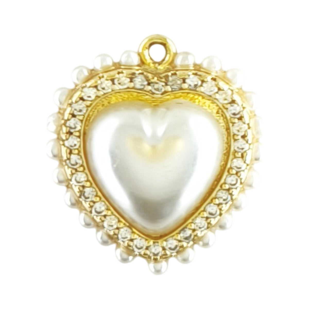 Pendente Coração Celestial dourado, com elemento central em forma de coração, zircónias e pequenas pérolas artificiais.
